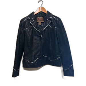 Walls Authentic Ranch Wear Leather Jacket Womens Large Black Studded Western
